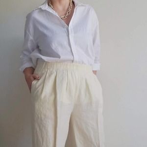 90's Linen Buttercream Pull on Pants Women's XL Minimalist